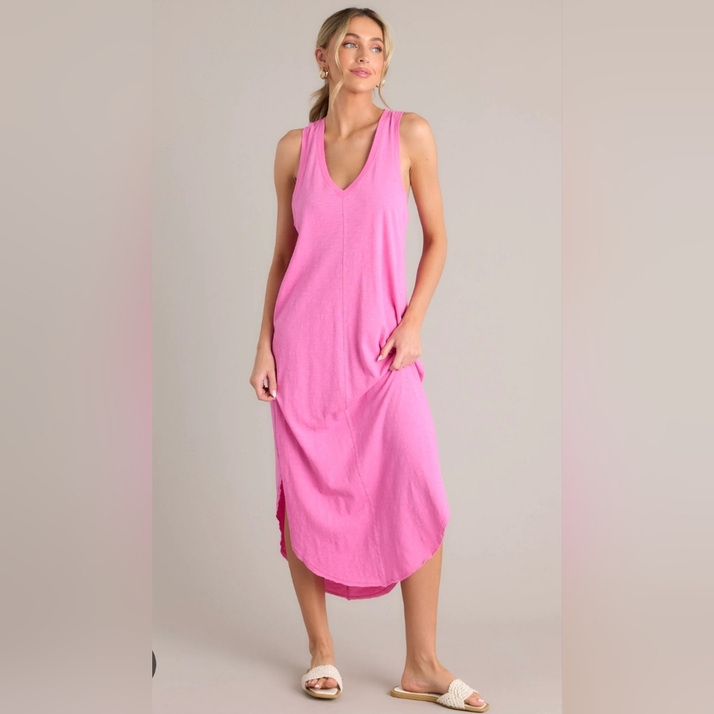 Z Supply Reverie Slub Pink Midi Dress M Large Sleeveless Knit